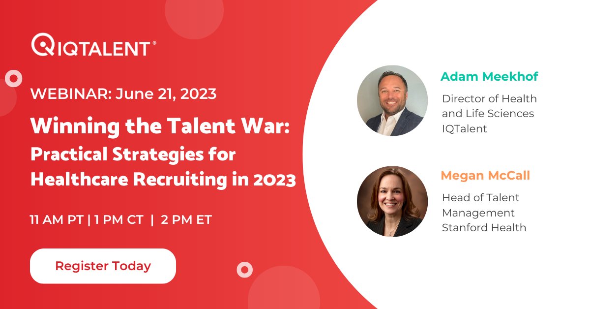 Attention healthcare recruiters! Get ready to learn how to attract and retain top talent in the industry. Register now for our June 21, 2023, webinar featuring experts @AdamMeekhof and Megan McCall! #healthcarestaffing #recruitingstrategies #webinar us06web.zoom.us/webinar/regist…