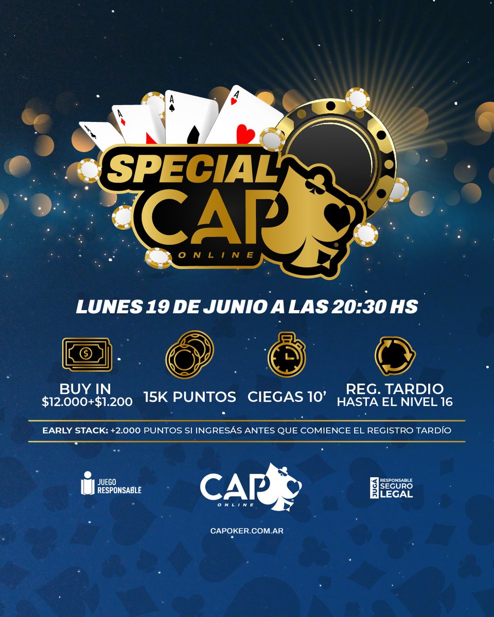 🛎️ En menos de 3 horitas, se viene el "Special CAP Online".

📲 Toda la info en capoker.com.ar