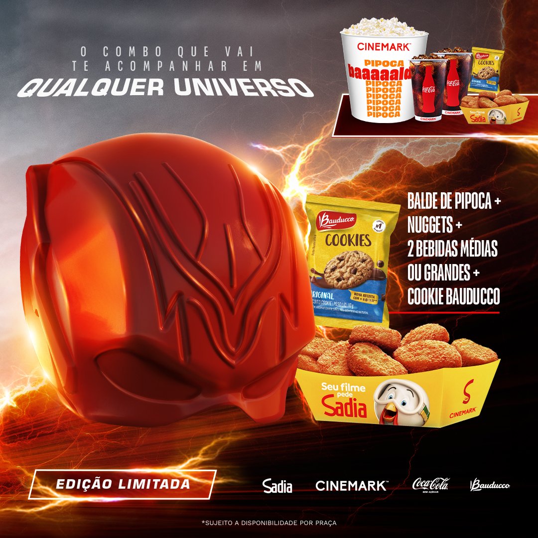 cinemarkoficial's tweet photo. Isso que é um combo completo! Ele tem a versão com 2 bebidas, pipoca, cookie Bauducco e nuggets SADIA. além de acompanhar um balde irado do filme! Você pode comprar o seu #ComboFlash agora mesmo pelo #APPCinemark, junto com o ingresso⚡

*Sujeito à disponibilidade https://t.co/0KU2RjIsR5