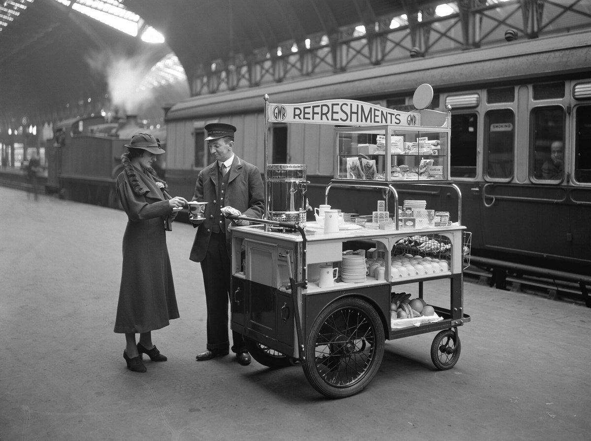 Refreshments at Paddington Station, London, 1937.