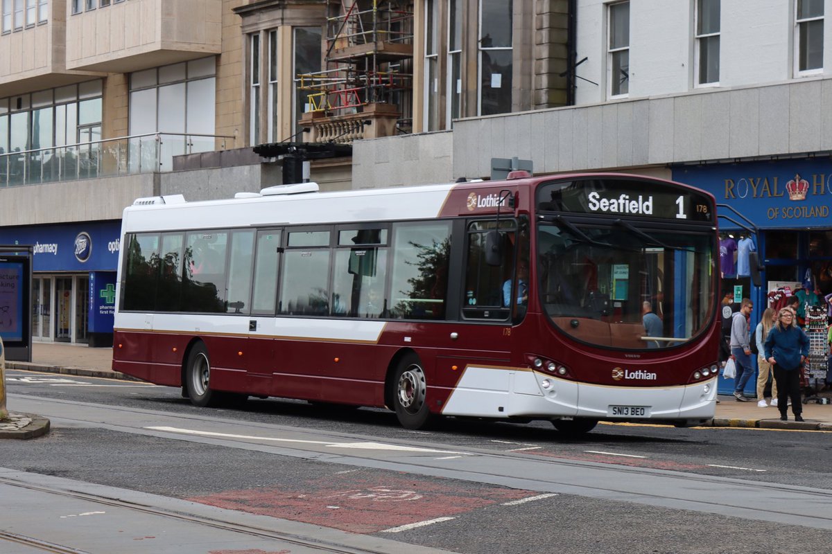 Lothian Volvo B7RLE/Wright Eclipse 178 SN13 BEO in Princes Street on a 1 to Seafield