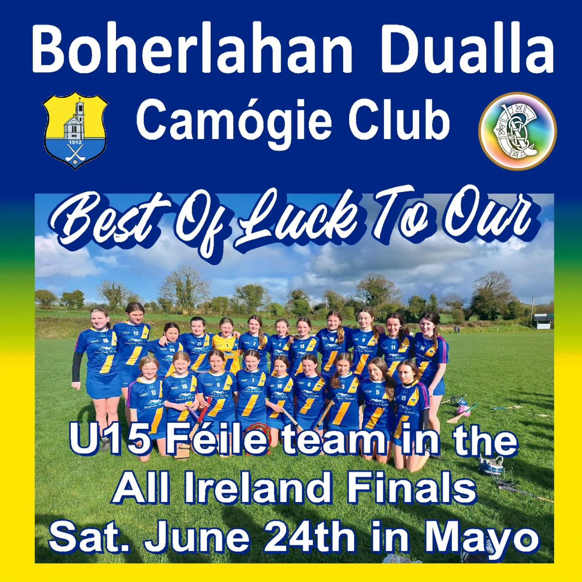 BoherDuallaClub's tweet photo. The next big day for our Camogie Club is Saturday the 24th of June at the All Ireland Féile Finals in Mayo.

It is an unbelievable honour for our girls to represent Tipperary at these finals. Thanks so much to everyone who has sponsored the fabulous new gear for the girls 👏👏 https://t.co/kP1oWYwsj3