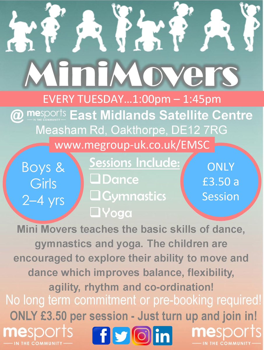 ✨TOMORROW!✨

Join us every Tuesday afternoon for MINIMOVERS at 1.00pm in a hybrid toddler session of dance, gymnastics & yoga!💃🏼🤸‍♂️🧘‍♂️
#dance #gymnastics #kidsyoga #toddleractivities #totsplay #toddlersports #fun #healthykids #EMSC