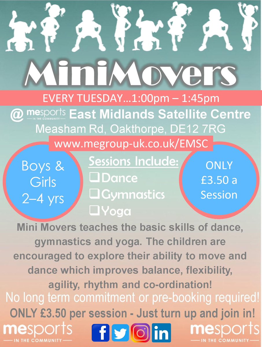 ✨TOMORROW!✨

Join us every Tuesday afternoon for MINIMOVERS at 1.00pm in a hybrid toddler session of dance, gymnastics &amp; yoga!💃🏼🤸‍♂️🧘‍♂️
#dance #gymnastics #kidsyoga #toddleractivities #totsplay #toddlersports #fun #healthykids #EMSC