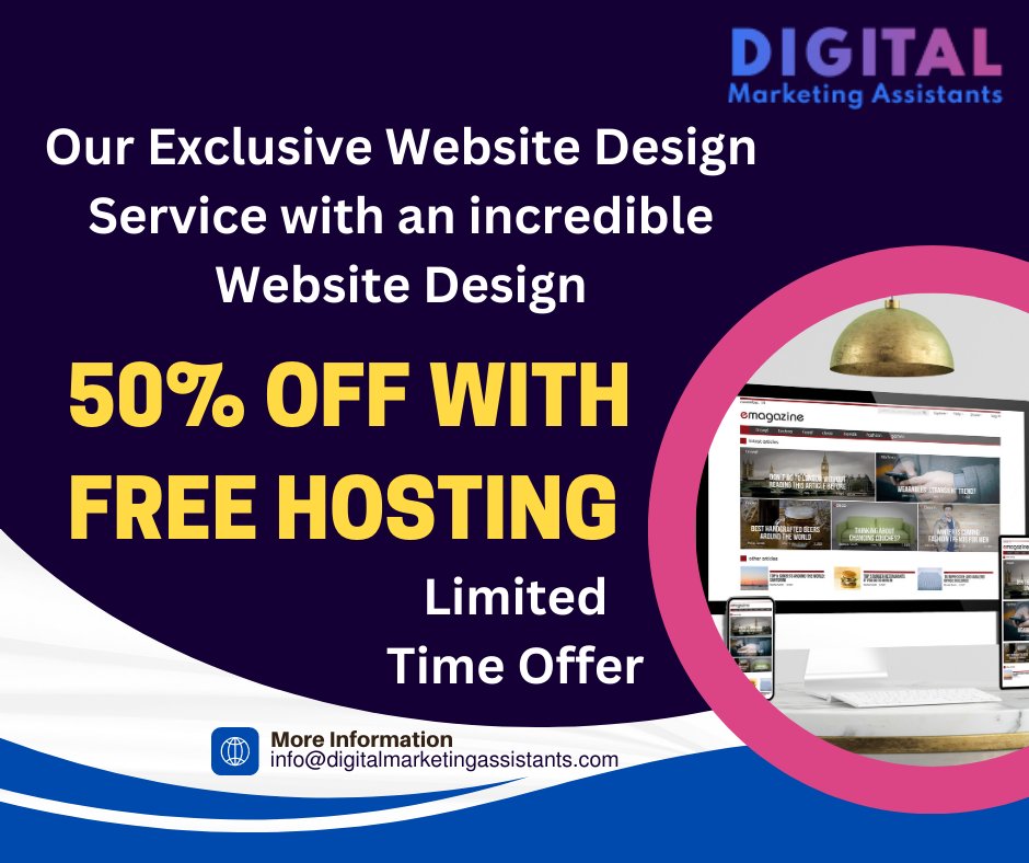 digital_assis's tweet photo. Introducing our exclusive website design service with an incredible 50% off! Plus, we are offering free hosting for your website. 

Don't miss out on this amazing opportunity to establish your online presence and boost your business.

#websitedesign #hosting #OfferSale https://t.co/hgDetg6Rli