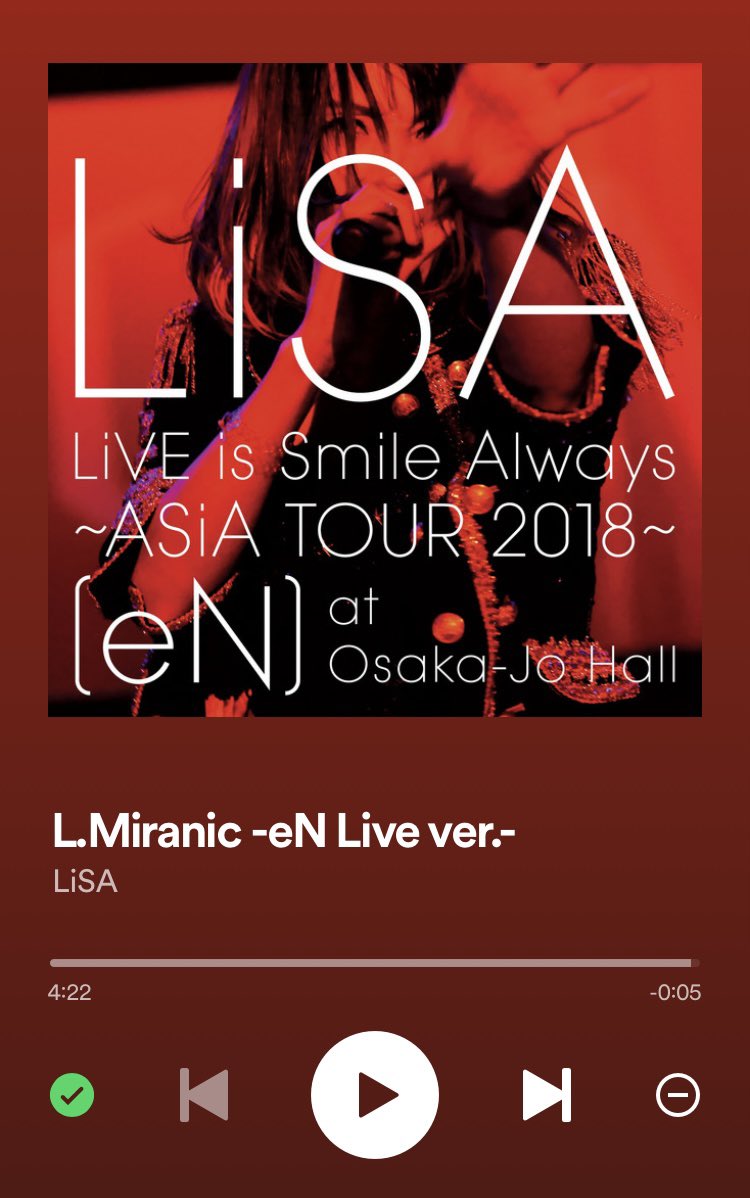 PnNljuTB9bLHgJv's tweet photo. おはようございます☀
今朝のお目覚めの1曲は、LiSAさんの「♪L.Miranic~ASiA TOUR 2018 at 大阪城ホール【eN】Live ver.~」🥰
今日も一日よろしくお願いします🙇♂️
今日もいい日だっ!
#Spotify
#LiSA #LMiranic
#ASiATOUR2018 #eN #大阪城ホール
#LiSAッ子と繋がりたい https://t.co/d1K1HDh2q3