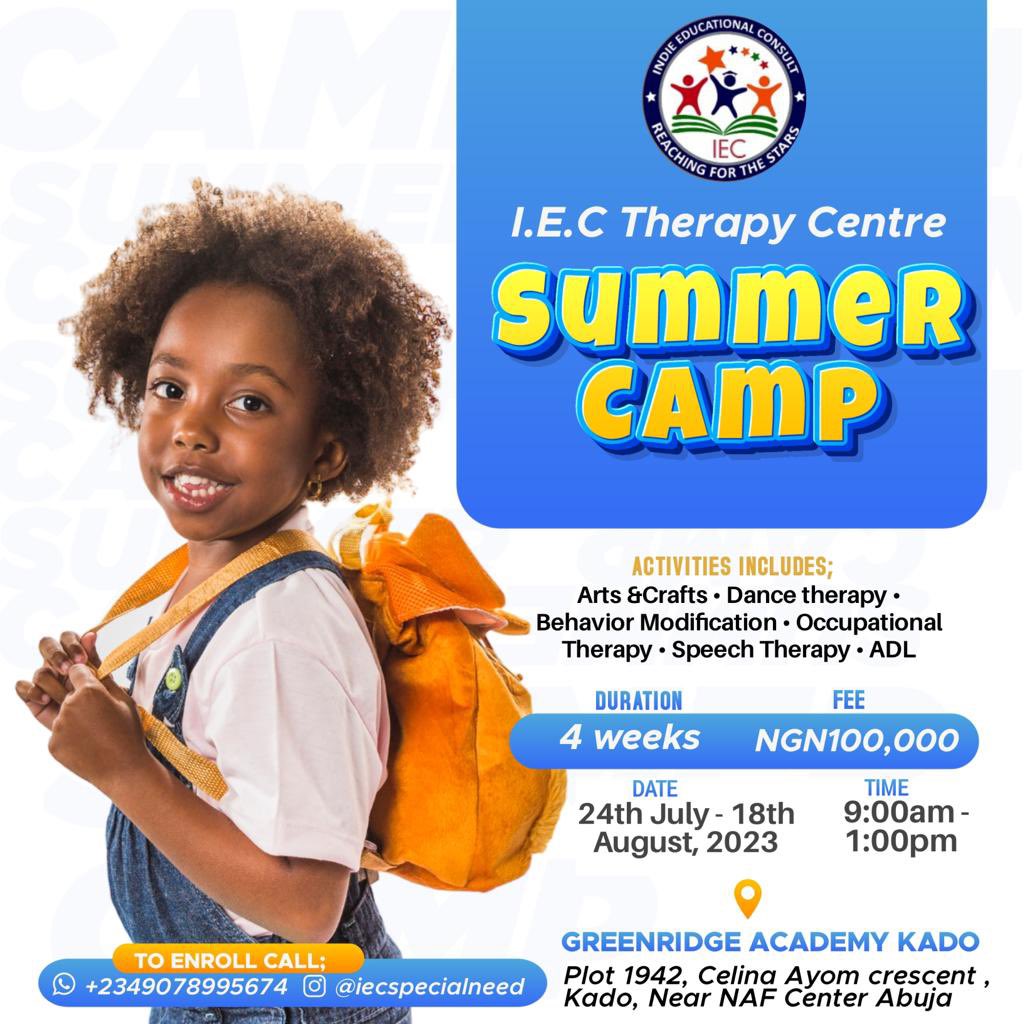dangaru34's tweet photo. Join us for another amazing summer camp in Abuja #kado #Autism #AutismAcceptance #speechdelay #ADHD #dyslexia https://t.co/wNITsbxpn8