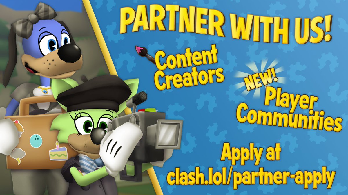 The Corporate Clash Partner Program is expanding! If you are a content creator or a player community, we would love to work with you to grow your community!

Head to clash.lol/partner-apply to learn more!