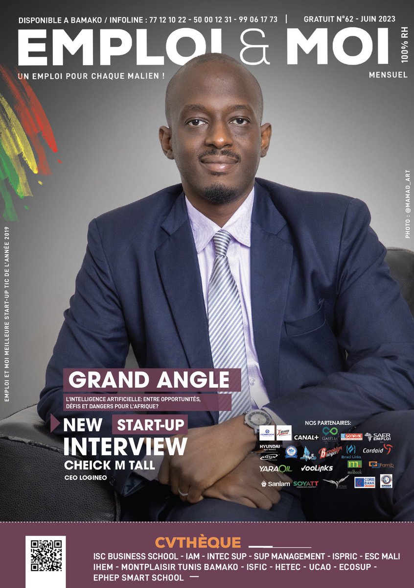 emploietmoi's tweet photo. Découvrez l’IA ( l’Intelligence Artificielle ) dans la 62e Parution du #magazine #emploietmoi à travers l’interview de M.Tall CEO de #Logineo.
Le Magazine en un clic : https://t.co/SQF7SjsVG1
#Ai #magazine #RH #100% https://t.co/S7ByFRiNhs