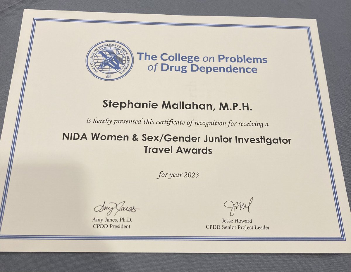 Excited to be here at #cpdd2023 as an NIDA Women & Sex/gender Jr. investigator travel award winner to present this work!