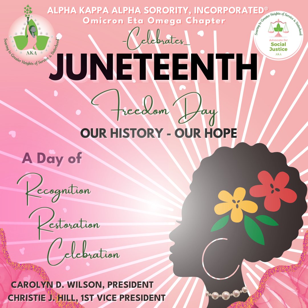 Let's all celebrate Freedom Day!

Our History 
Our Hope

#AKA1908 
#AKA0HΩ
#UpliftOurCommunity 
#Juneteenth2023
#IgniteOHΩ21