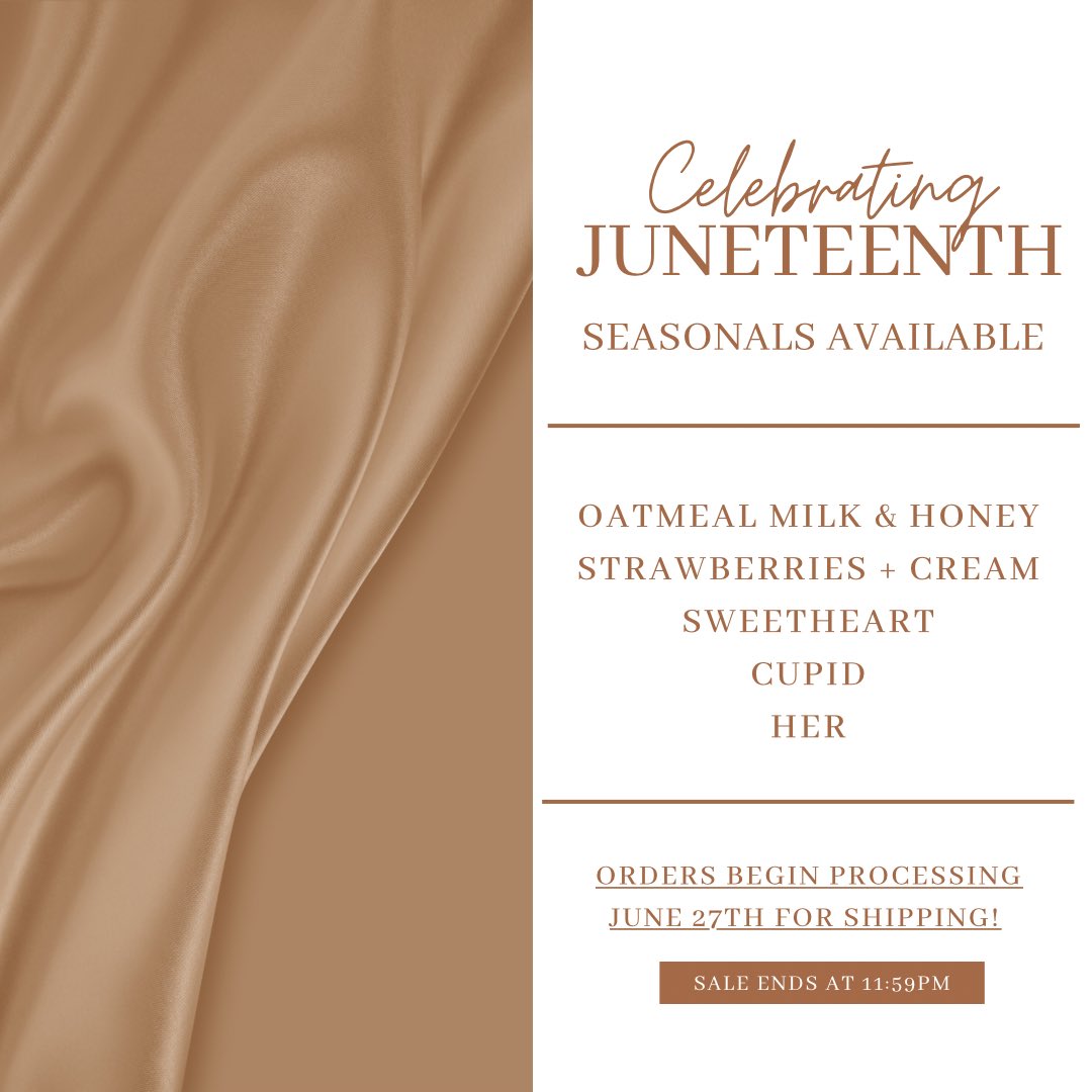 BareInfluence's tweet image. Happy Juneteenth everyone!! Celebrate today with us by taking 15% off your entire purchase today! ✨

To make this day EXTRA special, we have brought back a few of your past seasonal favorites available for this sale TODAY ONLY! 🤎

Sale ends tonight at 11:59pm!✨