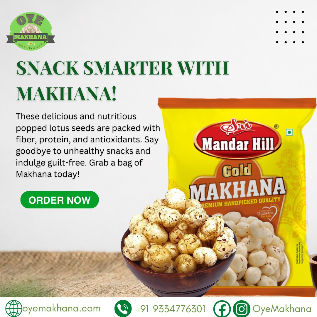 OMakhana's tweet photo. These delicious and nutritious popped lotus seeds are packed with fiber, protein, and antioxidants. Say goodbye to unhealthy snacks and indulge guilt-free. Grab a bag of Makhana today!
Visit us: https://t.co/LdbXttK9mp
Call Now: +91-933-477-6301
:
#makhana #healthybite #fit #fit https://t.co/1H7fJEDIkY