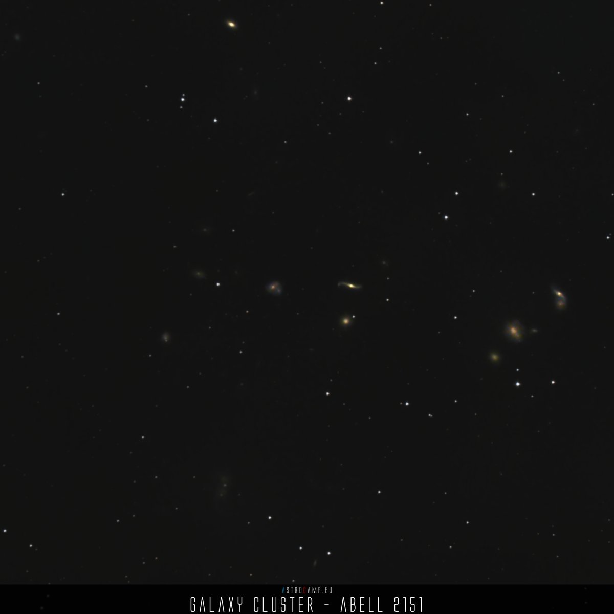 Astrophoto: Galaxy Cluster - Abell 2151 - 06/23 - My attept at collection enough photons from the galaxy group Abell 2151. Even 2 summer nigts are not enough.
 - #Abell2151 #GalaxyCluster #Astrophotography - is.gd/bHnhot