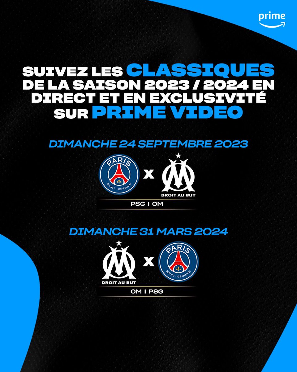 🔥 La prochaine saison reprend dès le mois d'août... et il ne faudra pas manquer les meilleurs matchs❗️

Les 2️⃣ incontournables Classiques PSG-OM et OM-PSG seront en exclusivité sur Prime Video 👀
