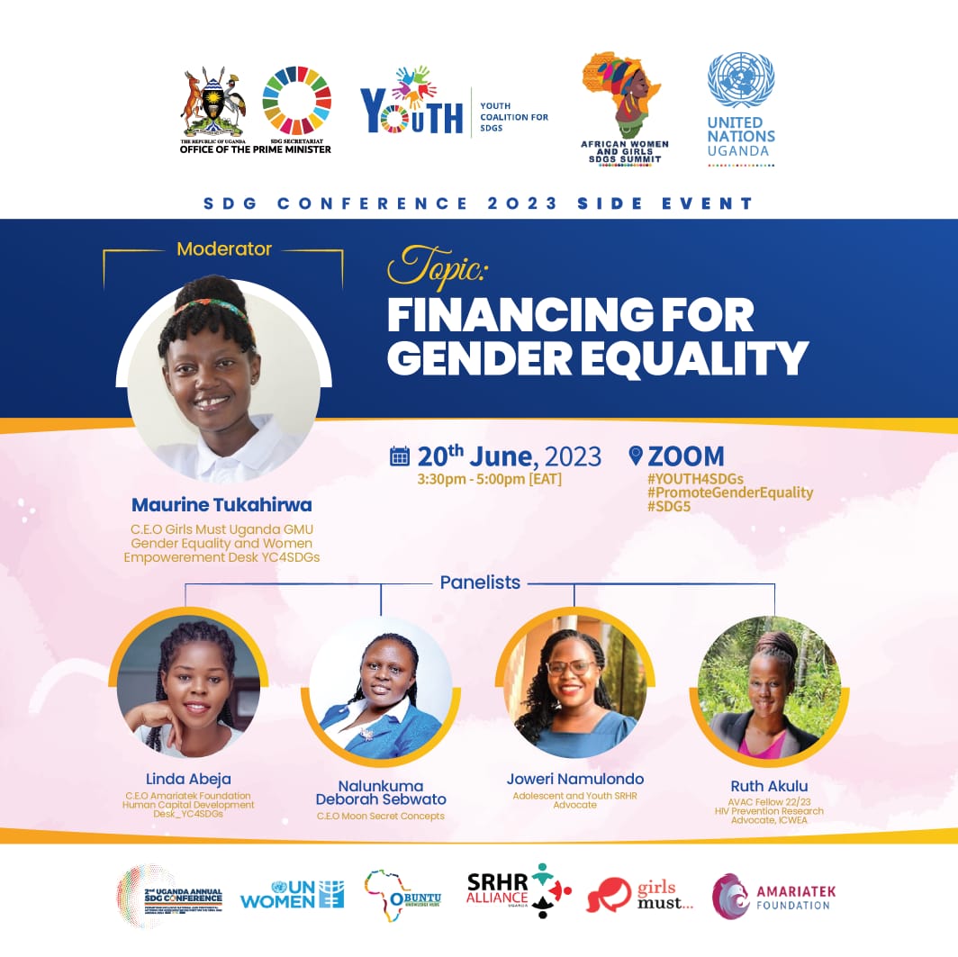 Excited!!!!

Join me tomorrow as I moderate this panel discussion alongside powerful young women leaders, the topic of discussion is 'Financing for Gender Equality '.

Time: 3:30-5:00pm
Zoom link:zoom.us/j/95172539099 

Please don't miss it! 
#PromoteGenderEquality
#Youth4SDGs