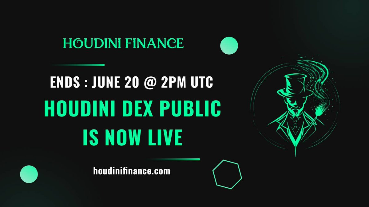 Huỳnh Thục Trinh (@trinh1thc) on Twitter photo Houdini Finance DEX public sale has started!
They are one of the most exciting DEX to be launching on #zksync #zksyncera
- Rumors to list on CEX this summer
- Team come from Uniswap, Sushiswap, Hauewei, Xiaomi
- Chinese whales
<a href="/houdinifinance/">Houdini Finance</a> Houdini Finance DEX public sale has started!
They are one of the most exciting DEX to be launching on #zksync #zksyncera
- Rumors to list on CEX this summer
- Team come from Uniswap, Sushiswap, Hauewei, Xiaomi
- Chinese whales
<a href="/houdinifinance/">Houdini Finance</a>
