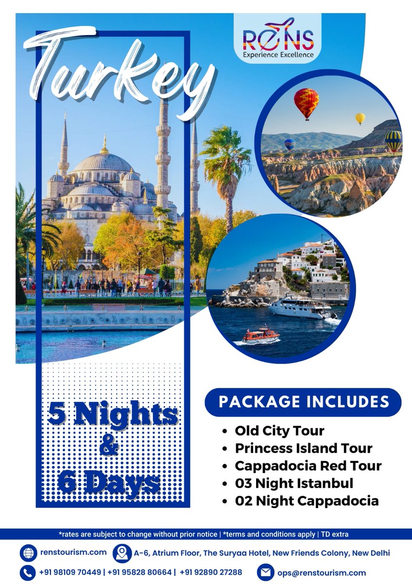 Discover the Vibrant Tapestry of #Turkey with RENS Tourism: Unveiling Timeless Beauty and Captivating Adventures.  

Call now us on +91-9818817914, +971 547088472 
 #renstourism #tourpackages #hotellife #trip #HotelBookings #hotelroom #naturetours #travelphotography #review