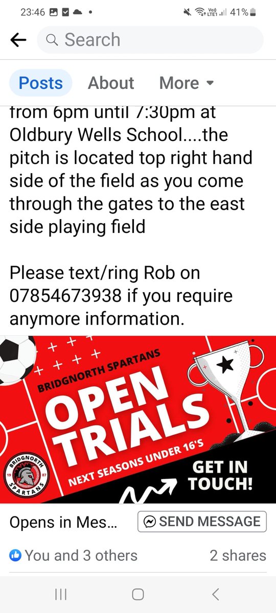 U16 <a href="/SpartansJFC/">AFC Bridgnorth Spartans</a> trials for next seasons A League Telford Junior Sunday League this coming Thursday and next Tuesday 6 till 7:30