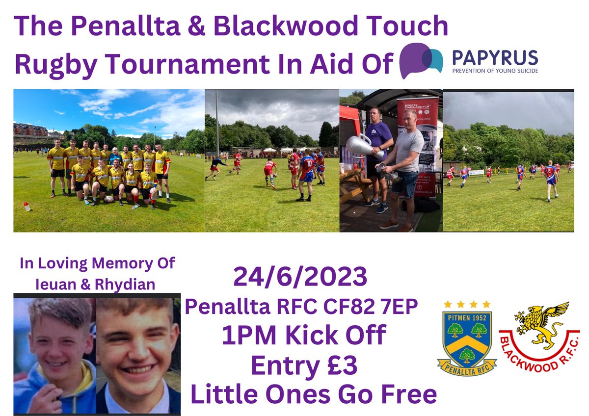 Huge week for the club as we host the Penallta &amp; Blackwood touch rugby tournament at Trinity Fields on Saturday. Please come down, show your support and help us raise as much money as possible for <a href="/PAPYRUS_Charity/">PAPYRUS</a> 💙💛❤️💛🖤 #uppapitmen #blackwood #rugby #charity #charityevent