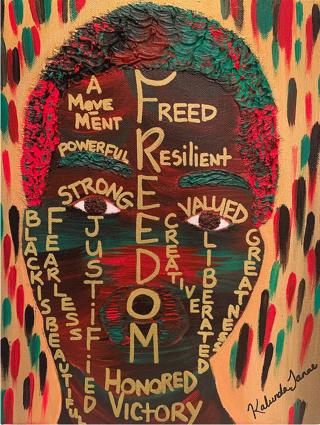 AlanTonyAmberg's tweet photo. Juneteenth = freedom &amp; justice for Black Americans, essential to a joyous &amp; resilient mental health.

Today we celebrate – &amp; acknowledge there is much yet to do.  
#Juneteenth #mentalhealth #blackamericans #psychiatricnursepractitioners

Artwork by Kalunda Janae Hilton https://t.co/tKTmyK2tt4