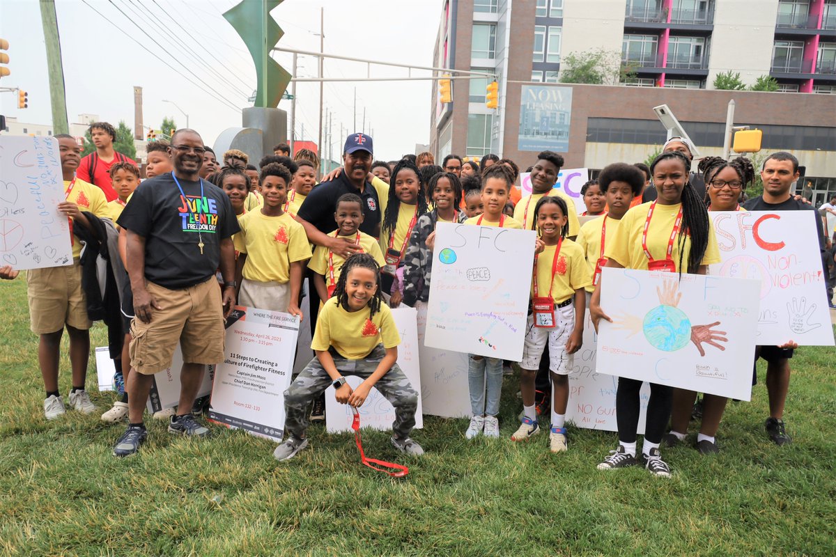 IFD_NEWS's tweet photo. #IFD Firefighters along with members of the City Administration, #IMPD, #MCSO #L416, #PFFUI and a wide variety of amazing community groups, joined in the 3rd annual Juneteenth Peace March Community Celebration and Public Safety Recruiting Fair.  #Juneteenth https://t.co/g2xOg2vdAa