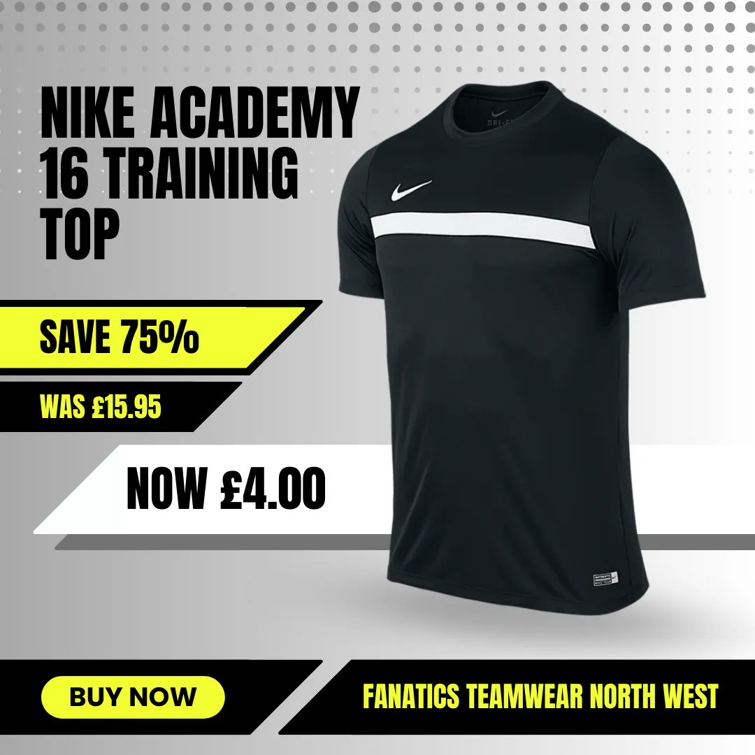 FanaticsNW's tweet photo. Our biggest sale of the month so far! 75% OFF RRP on Nike Academy 16 Training Top. Multiple colours & sizes available. Was £15.95, now £4.00. https://t.co/Am17TSp8kW #clearance #nike #runningtop #footballtop #trainingtop #dicsount https://t.co/hUlxndS73C