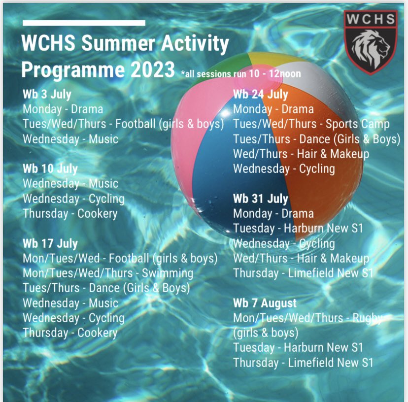 Calling all August 2023 S1/2/3 pupils! Sign up now for our Summer Activity Programme. Applications close at the end of the day on Tuesday 27 June. Don’t miss out!