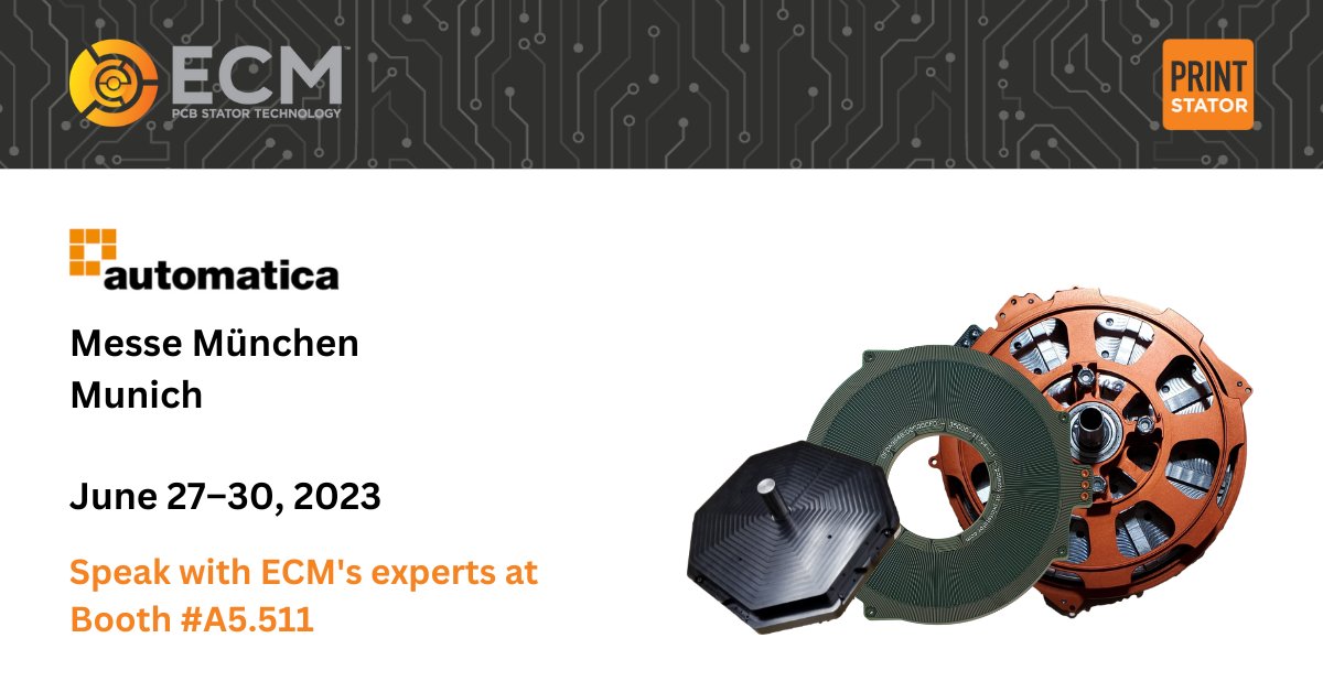 pcbstator's tweet image. Accelerate into the future of robotics and automation with us at Automatica, June 27-30! 

Visit booth A5.511 to witness ECM&apos;s groundbreaking technology. 

Experience the power and precision that drives innovation in the industry. 
#Automatica2023 #Robotics #Automation #TradeShow