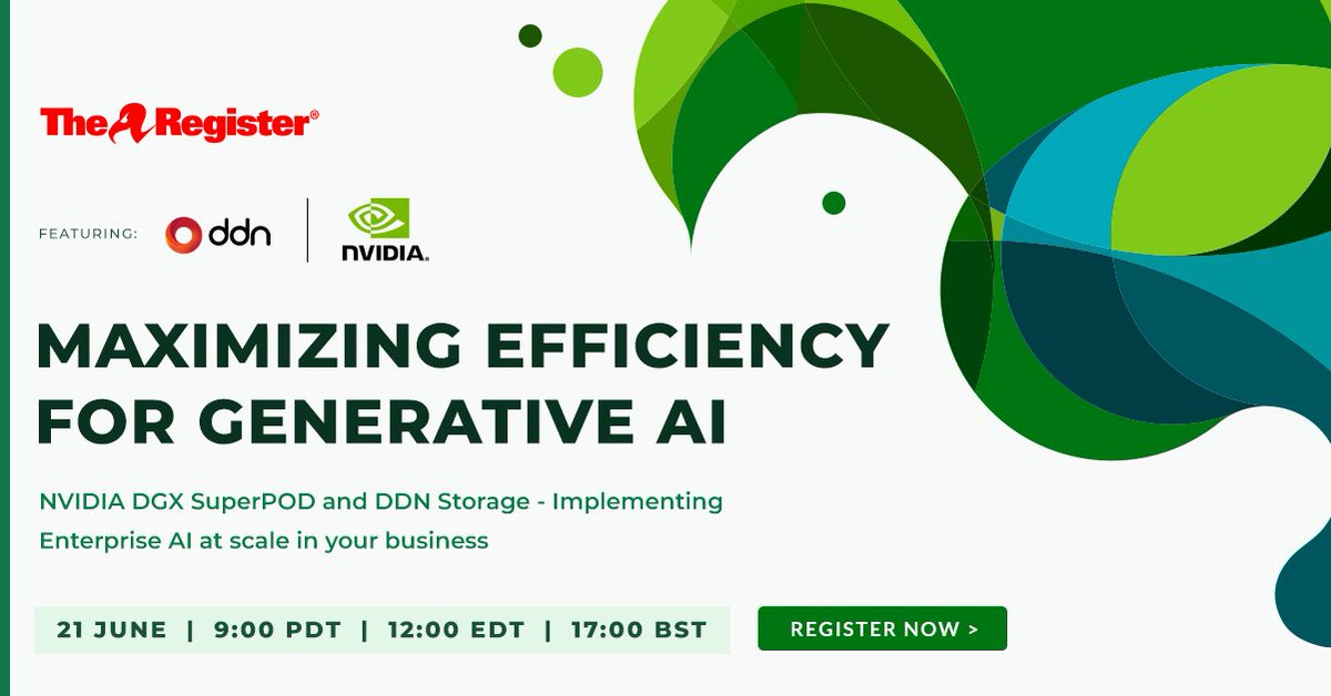 DDNintelligence's tweet image. Don't miss out on our highly anticipated webinar on Generative AI, just 2 days away! Register now! bit.ly/3qLqbRj

#GenerativeAI #QLC #Artificialintelligence #GPUcomputing #GPUs #DGXSuperPOD