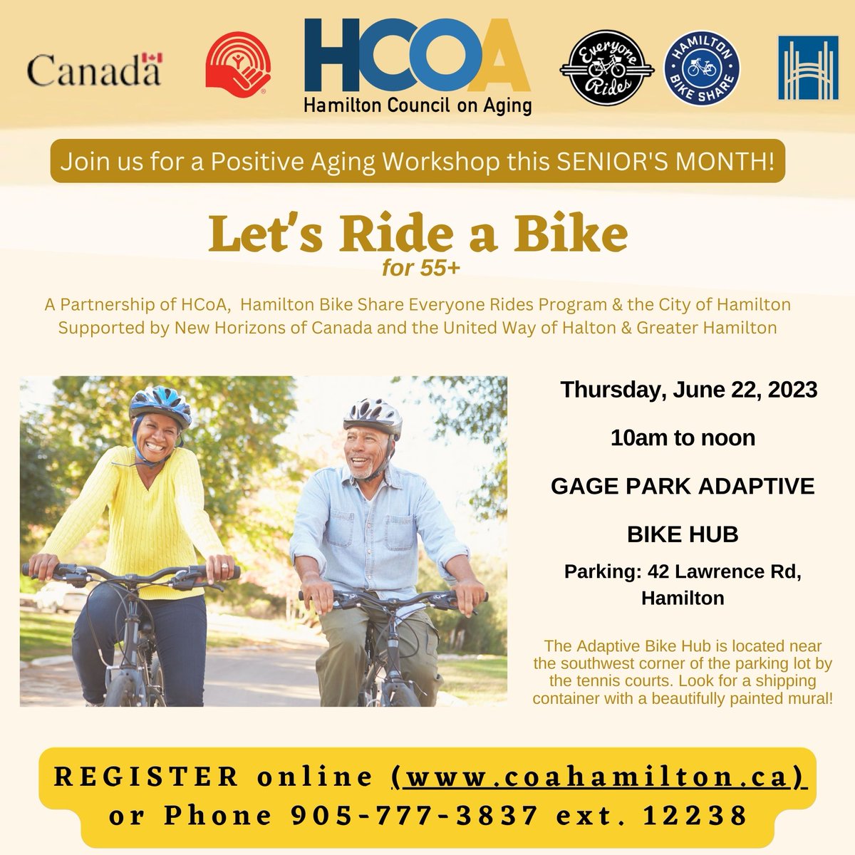 June is #SeniorsMonth & #BikeMonth!
Join @CycleHamilton @HamOntBikeShare @cityofhamilton & try the new adult 3-wheel trikes at a Let's Ride a Bike for 55+ this Thursday! #Share eventbrite.ca/e/lets-ride-a-… #PleaseShare #JoinUs @MIRAMcMaster @McMaster_PACE @GilbreaCentre @GERAScentre