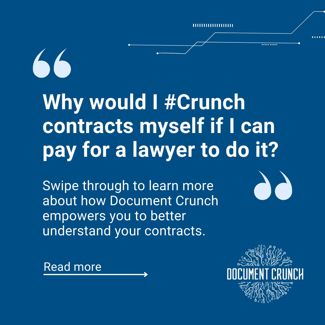 DocumentCrunch's tweet image. By using Document Crunch, you get the benefit of our curators and advisors experience. All you need to do is upload your document, and let DC do all the work. 

Interested in learning more? Visit hubs.la/Q01G3QGG0

#contracts #ContractCoPilot #contract #contractAI #CrunchAI