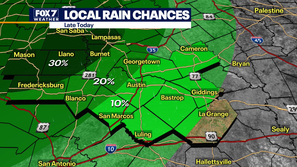 zackshieldsFOX7's tweet photo. Local storm chances for this evening. #FOX7Austin #JuneStorms #rainchances #atxwx #txwx https://t.co/CPD4ERlLOC