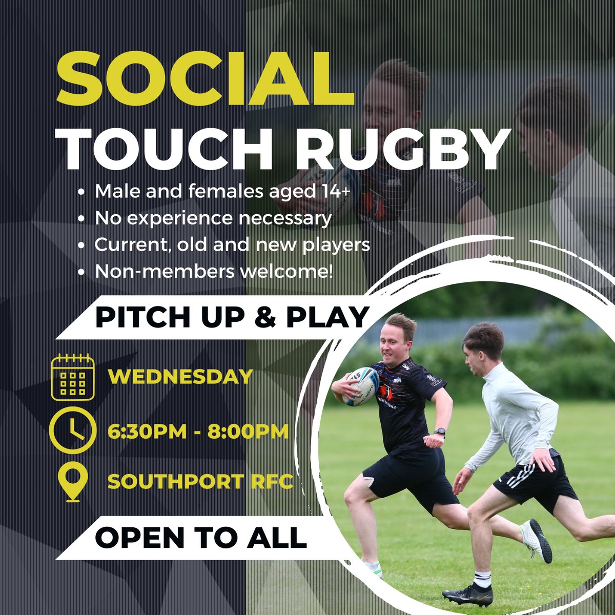 SouthportRFC's tweet photo. 🎶 '𝙔𝙤𝙪 𝙘𝙖𝙣'𝙩 𝙩𝙤𝙪𝙘𝙝 𝙩𝙝𝙞𝙨' 🎶

Get involved with our social touch rugby starting this Wednesday and running for six-weeks.

• 𝗔𝗹𝗹 𝘄𝗲𝗹𝗰𝗼𝗺𝗲 
• 𝗡𝗼 𝗲𝘅𝗽𝗲𝗿𝗶𝗲𝗻𝗰𝗲 𝗻𝗲𝗲𝗱𝗲𝗱
• 𝗙𝗥𝗘𝗘
• 𝗣𝗶𝘁𝗰𝗵 𝘂𝗽 𝗮𝗻𝗱 𝗽𝗹𝗮𝘆 https://t.co/Ck3g7mw6Wr