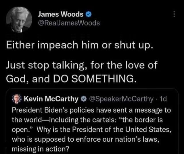 @SpeakerMcCarthy Do it for the love of sweet baby Jesus. #ImpeachBidenNow