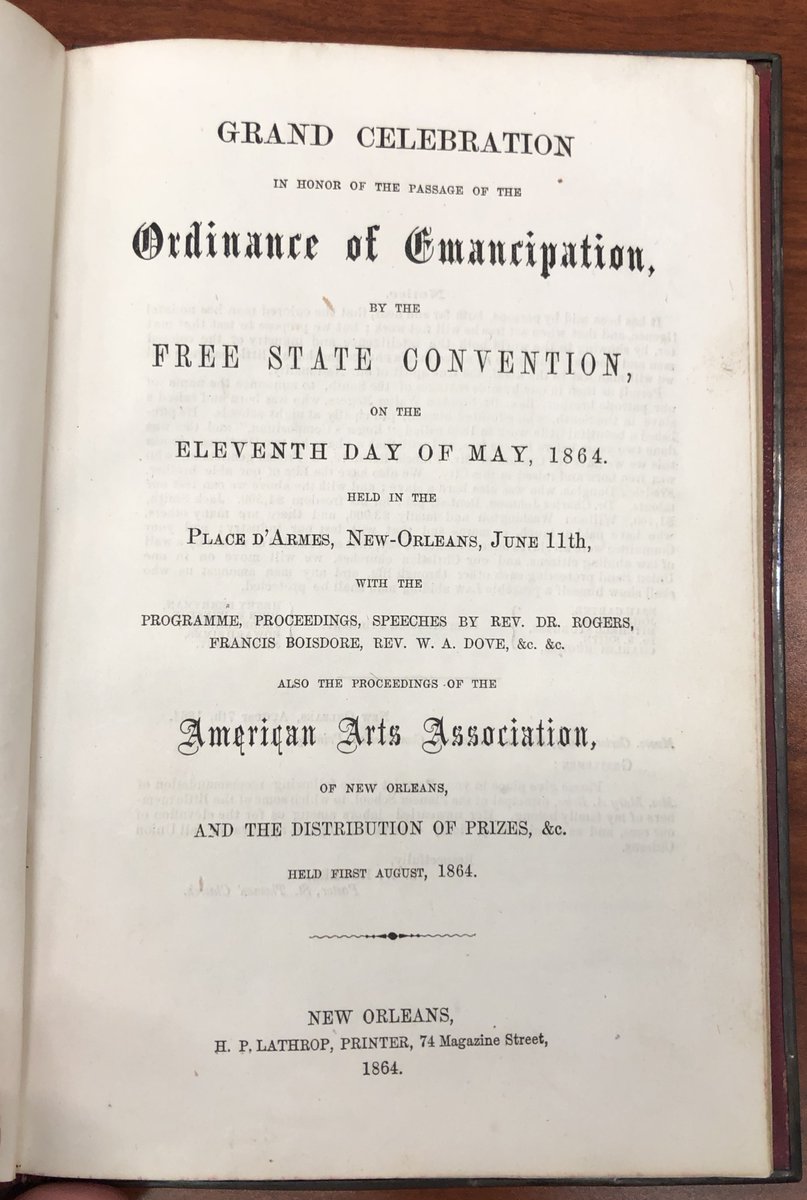 susannahjural's tweet photo. As we celebrate Juneteenth &amp; consider the long process of emancipation, I spotted a fav. item in the Williams Collection that captures another part of that process: a copy of the Ordinance of Emancipation that declared free enslaved Louisianans not freed by the orig Em. Proc. https://t.co/l6wK8tiqut