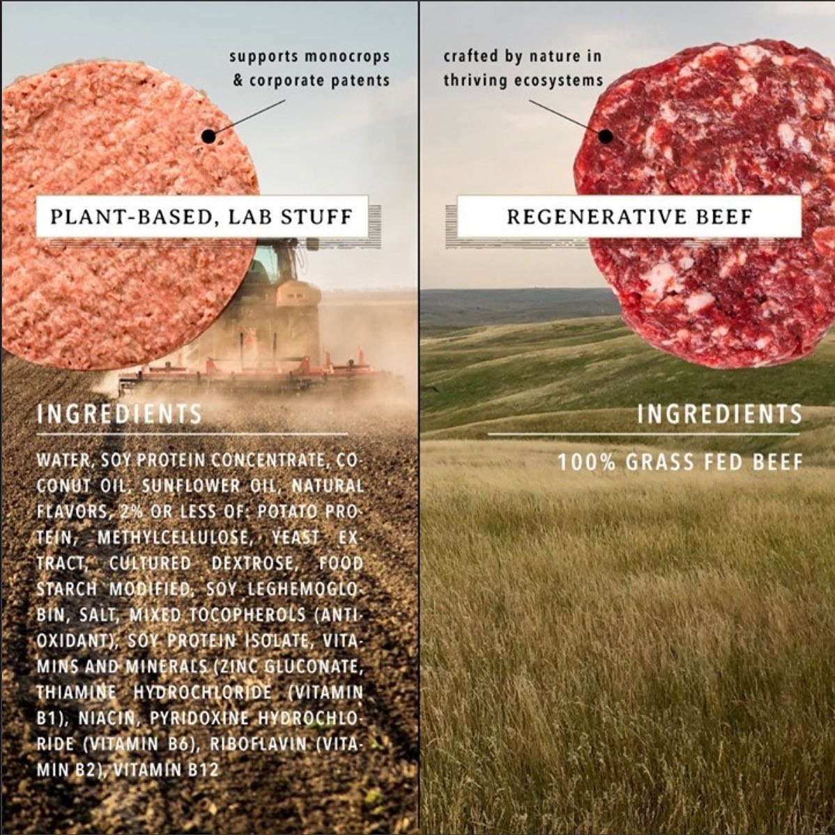 PastoralAI's tweet photo. Lab-grown vs Regeneratively raised meat - isn't it time we consider the ingredient list? One requires a lab and an intricate process, the other harnesses nature's brilliance. Explore regenerative farming's potential to combat #ClimateChange.🌱 #AgTwitter 
📷: @FONmeats https://t.co/8gM4fFQShc