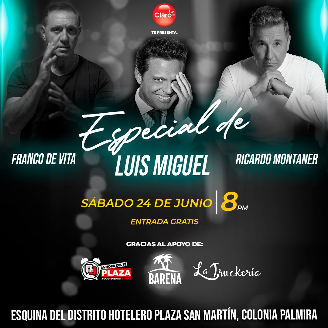 LHTplaza's tweet photo. ¡Nos vemos el sábado 24 de junio!

LHT presenta El homenaje más completo a Luis Miguel, Franco y Montaner. 
¡Para que cantemos a todo pulmón! https://t.co/9CJgXcel24