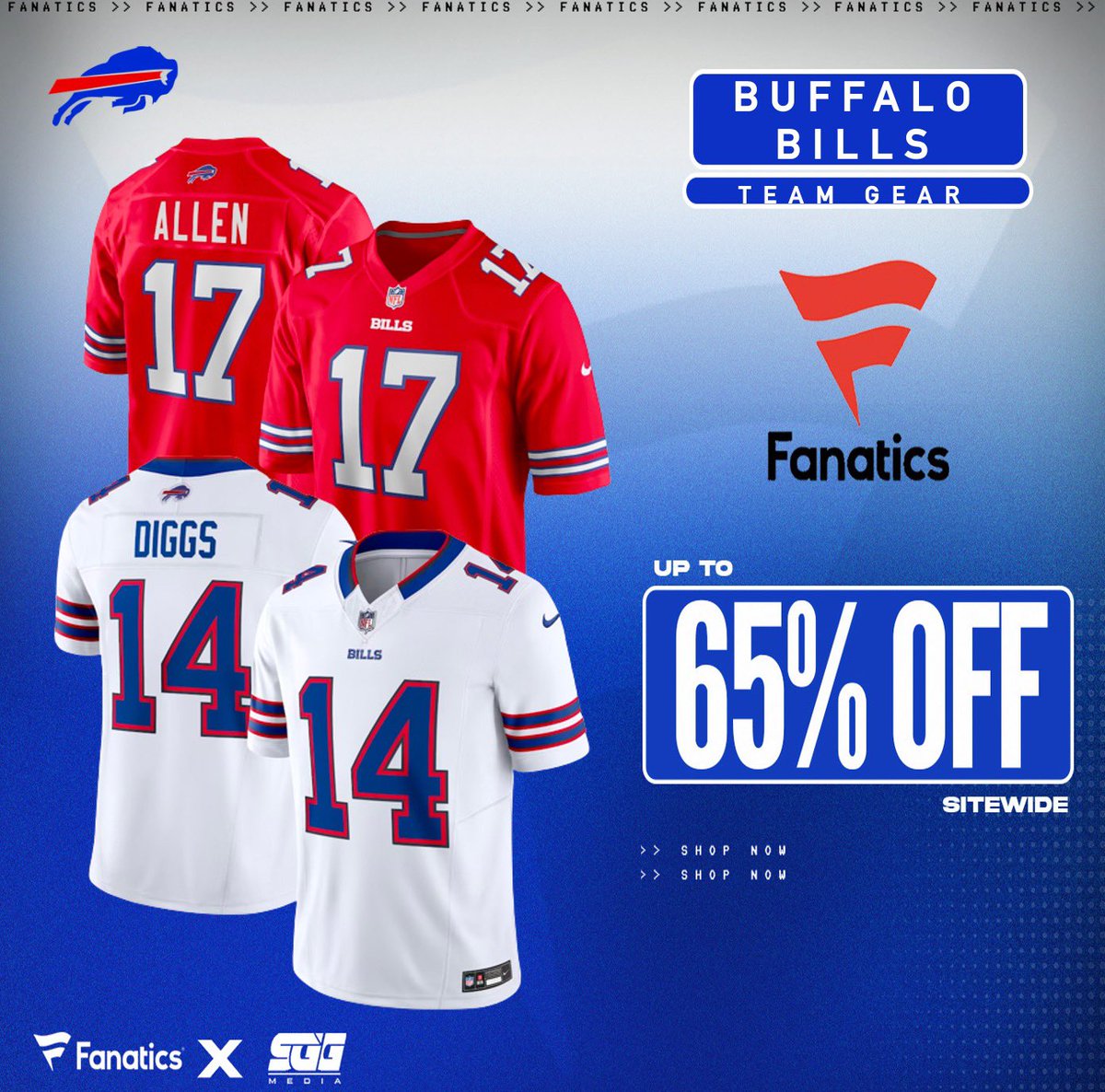 NFL SUPER SALE, <a href="/Fanatics/">Fanatics</a>, 65% OFF BILLS GEAR TODAY ONLY! 🏆

Take advantage of Fanatics EXCLUSIVE offer and get up to 65% OFF Buffalo Bills gear using THIS PROMO LINK: fanatics.93n6tx.net/BILLS65MAFIA 📈

DEAL ENDS AT MIDNIGHT! 🤝