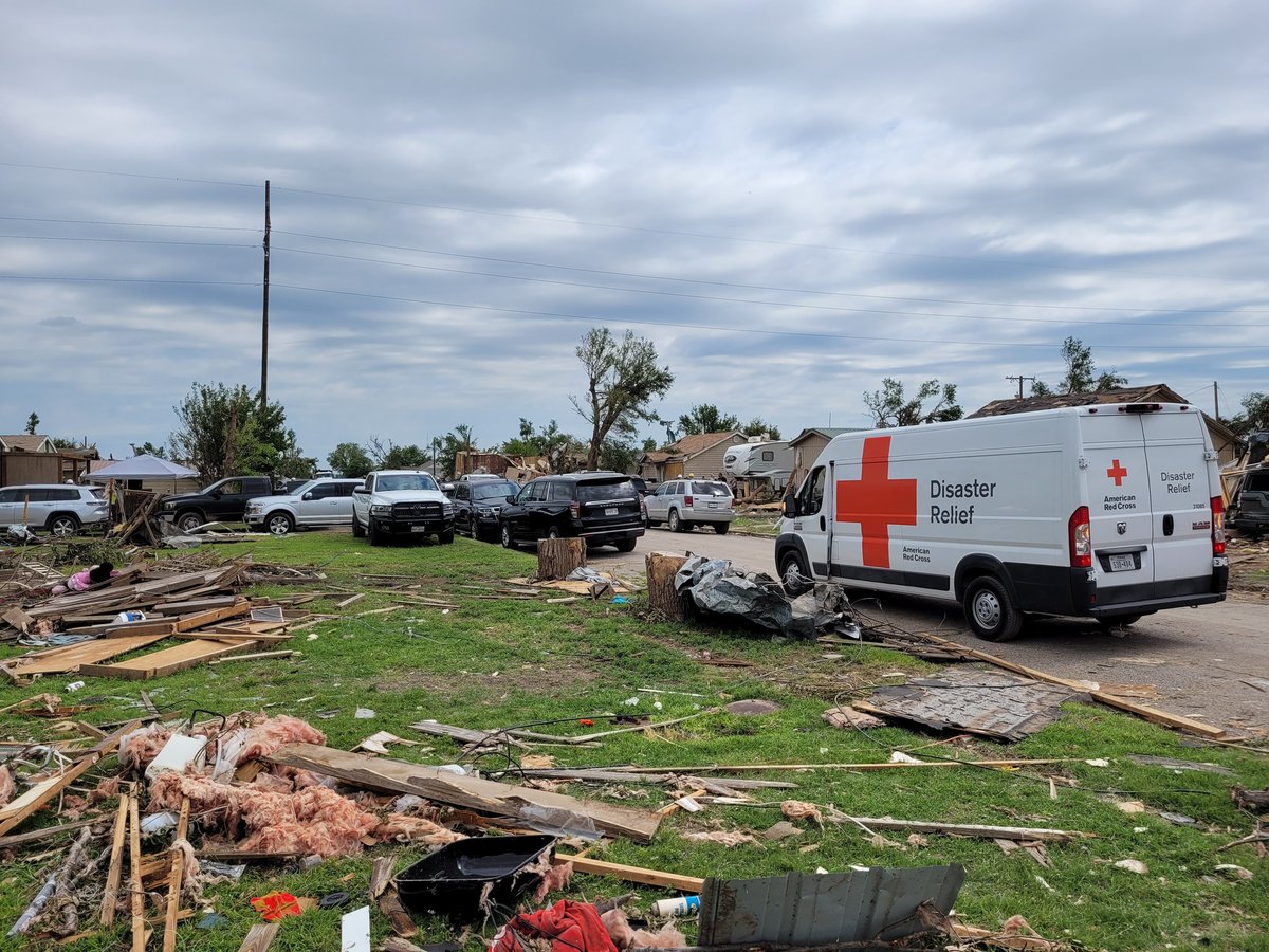 RedCross's tweet photo. After a tornado tore through Perryton, Texas last week, @RedCrossNTX disaster teams are working nonstop to ensure affected communities have a safe place to stay and other critical resources.  

Over the weekend, they visited some of the hardest-hit areas, providing people with food, water and relief items like tarps, gloves and clean-up kits. 

If you are located in the area and in need of help, please visit a Red Cross shelter or call 1-800-RED-CROSS.