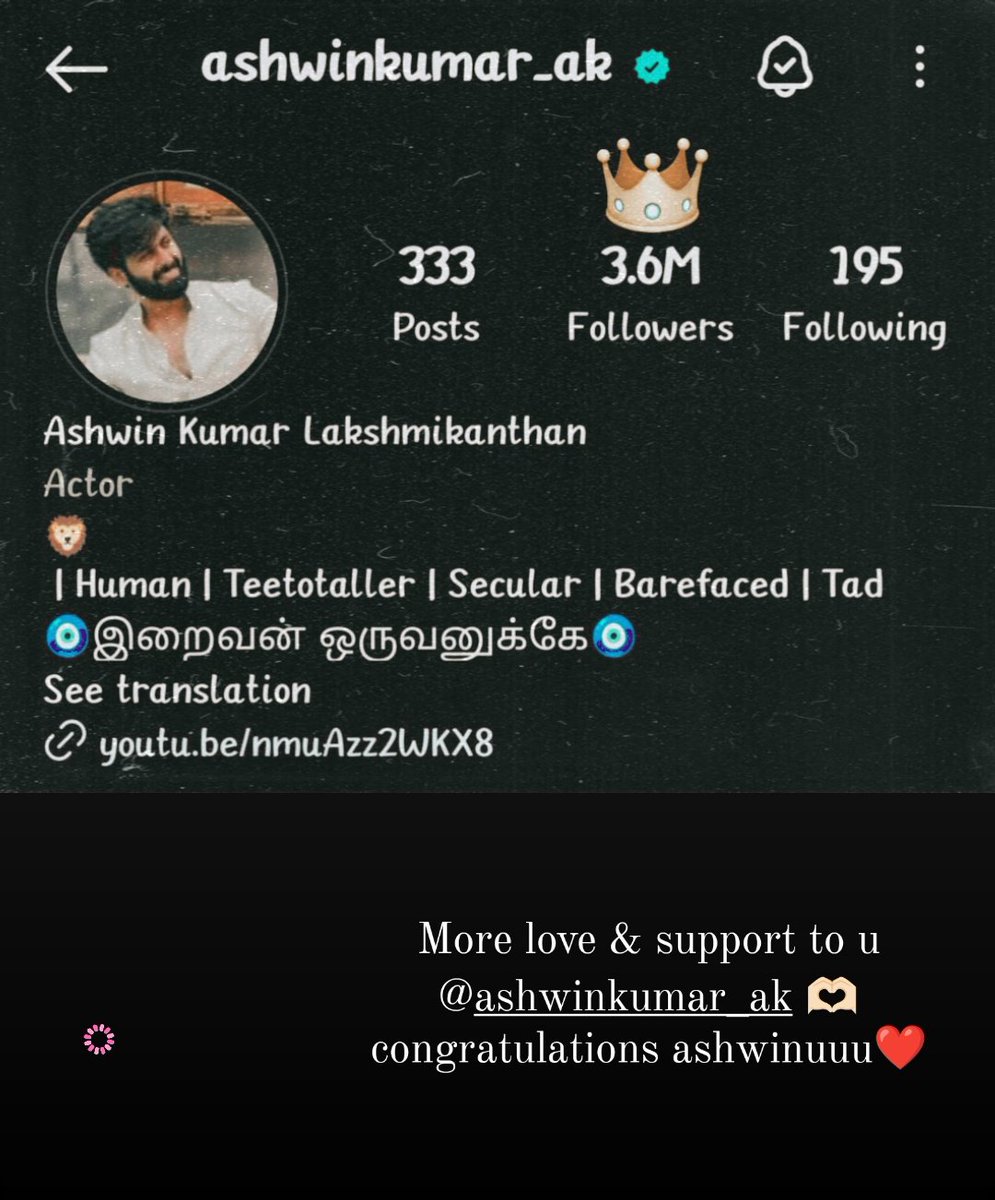 ashwinfp07's tweet photo. Yeah it's 3.6M On IG🥳🔥❤️🤩. Congratulations Ashwinuu @i_amak ❤️. To get this love u have worked hard , aspired for it &amp; here u go Now being King of 3.6M ❤️'s. Proud &amp; happy 🥹. Keep shining ✨ More Love , support, happiness , strength &amp; positivity To You! 
#Ashwin #Ashwinkumar https://t.co/b0V7GTmgBT