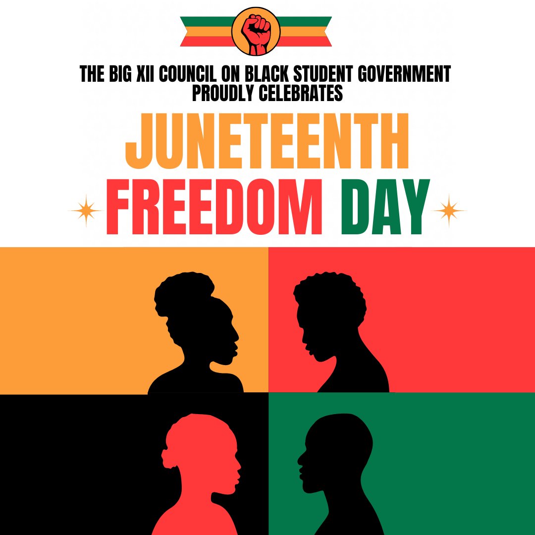 Today and everyday, we honor Black liberation. 

The Big XII Council on Black Student Government proudly celebrates Freedom Day ❤️💛💚

#Juneteenth