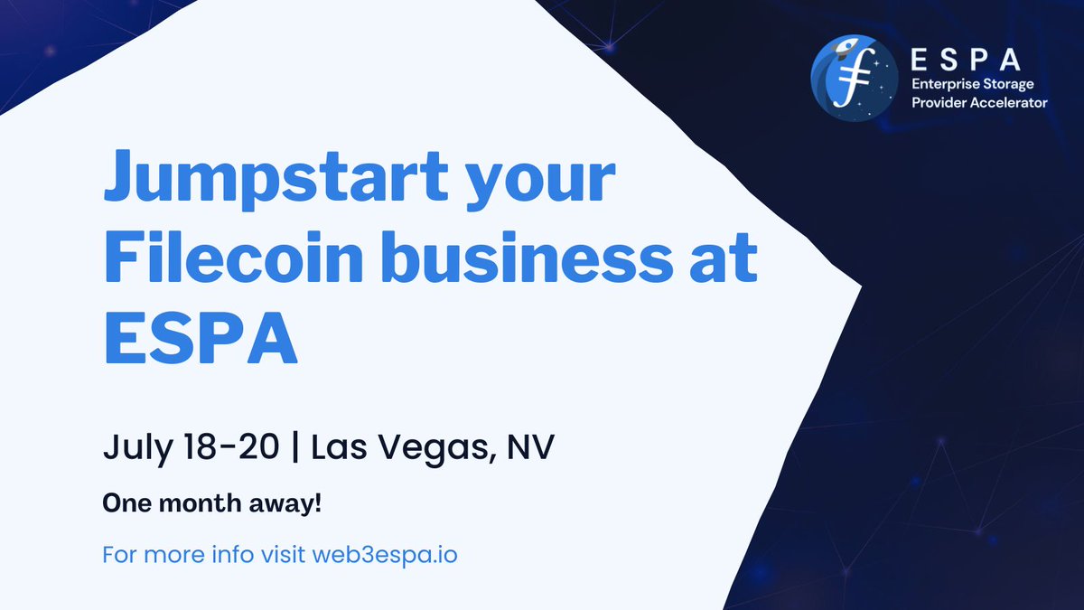 Discover the gateway to the data storage market at ESPA Bootcamp! Join <a href="/Filecoin/">Filecoin</a>'s charge for secure decentralized storage. Equip yourself with skills to meet demand, unlock opportunities, and become a trusted solution provider. Don't miss out!

⚡️ web3espa.io