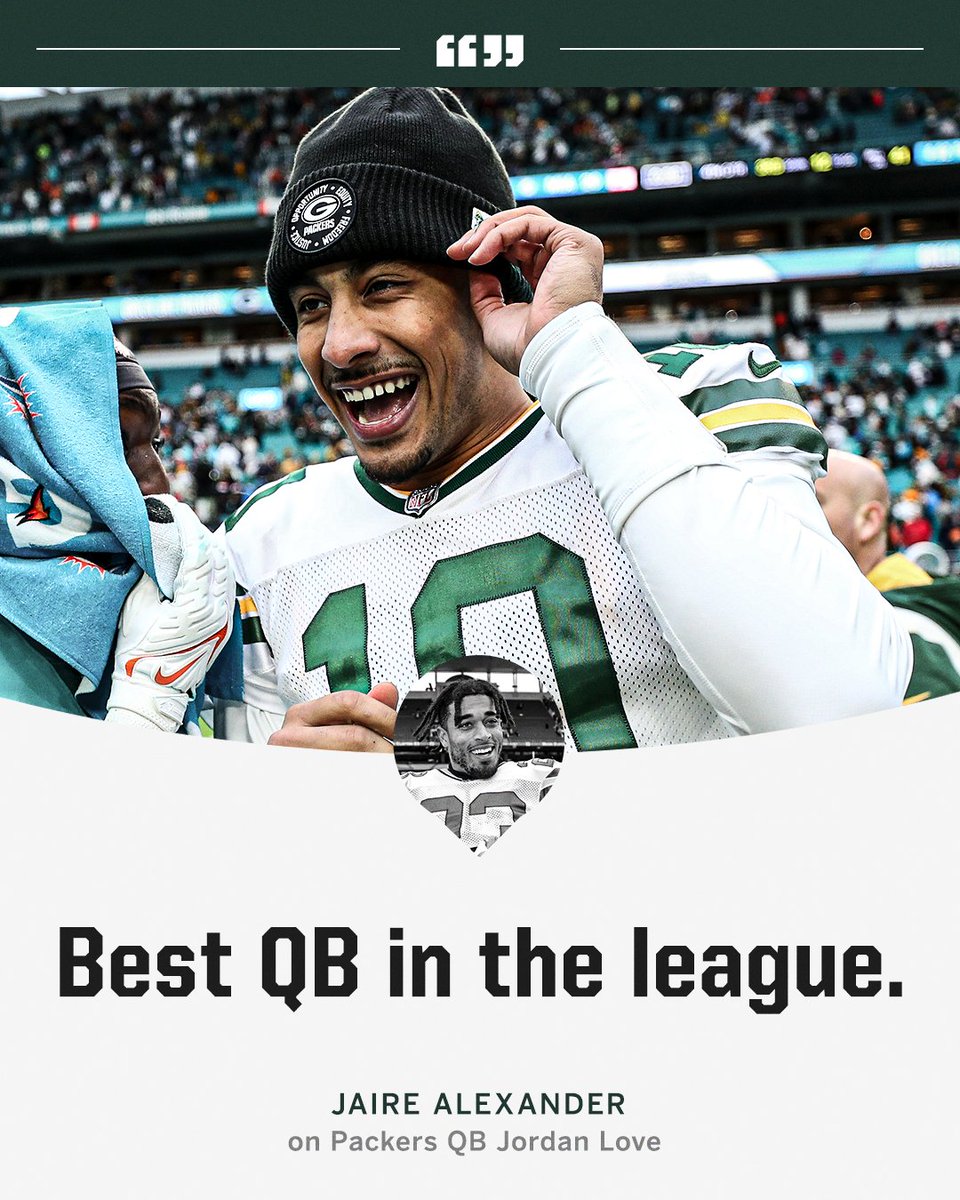 ESPNNFL's tweet photo. Jaire Alexander is backing his new QB 👀 

(via @packers) https://t.co/5Xv8M8zWbV