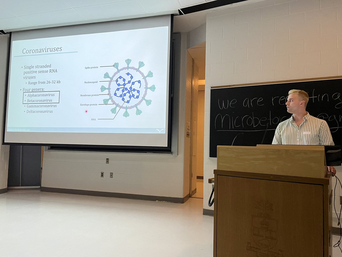 We are back for our first talk of the afternoon session!

Jonathon Kotwa, a postdoctoral fellow with <a href="/SMubareka/">SMubareka</a>, is up first with a talk about detecting coronaviruses in eastern Ontario bats. 

#IDMicro2023 #OneHealth