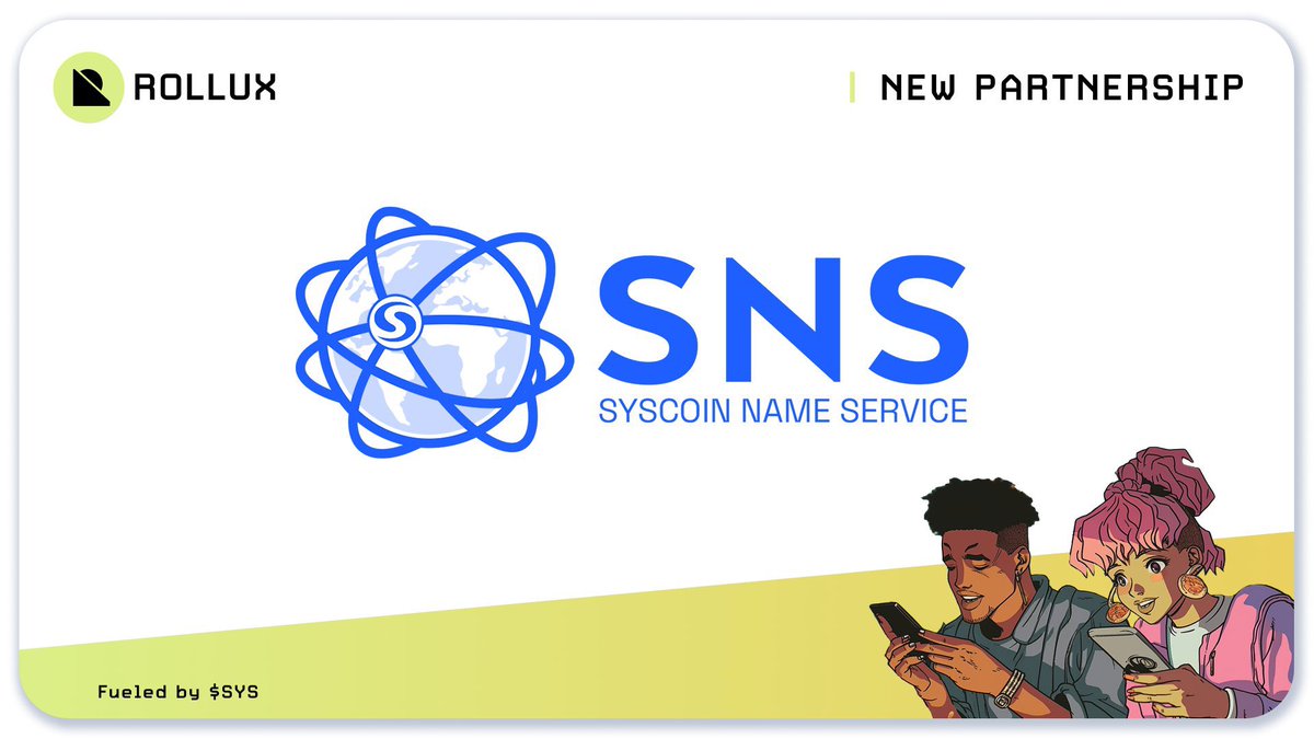 🔥Exciting partnership with <a href="/RolluxL2/">ROLLUX</a>

🥳Get ready for mind-blowing FUN! 🚀 Snatch up a .sys domain with a jaw-dropping 50% discount &amp; brace yourselves for a FREE .rollux (soon)

🎁 Don't miss out—grab your .sys domain NOW for ONLY 40 $SYS at sysdomains.xyz/app

#Syscoin