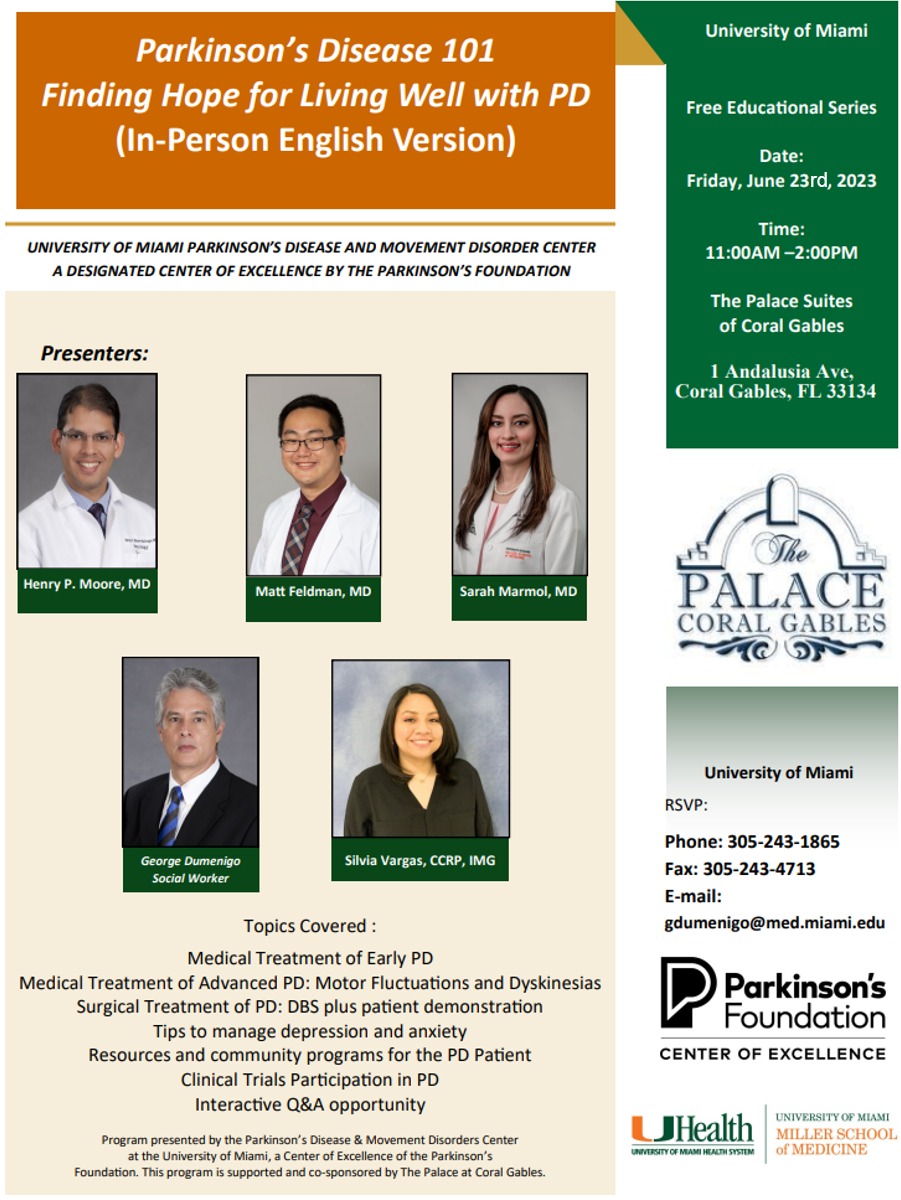 UMiami Movement Disorders (@umiamimovedis) on Twitter photo Join us this Friday 6/23 for Parkinson’s Disease 101, a free educational program covering important topics for people living with PD
<a href="/UMiamiNeuro/">UMiami Neurology</a> <a href="/ParkinsonDotOrg/">Parkinson's Foundation</a> Join us this Friday 6/23 for Parkinson’s Disease 101, a free educational program covering important topics for people living with PD
<a href="/UMiamiNeuro/">UMiami Neurology</a> <a href="/ParkinsonDotOrg/">Parkinson's Foundation</a>