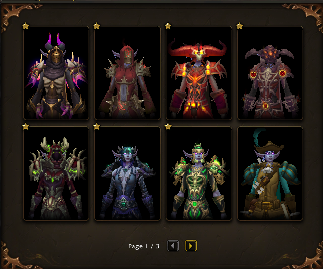 Managed to get myself some warlock PvP sets before the weekly reset. I didn't get everything I wanted, I still need mark of honor for the BfA and Shadowlands sets, but I've decided to farm it later
