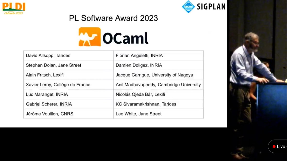 OCaml wins the 2023 SIGPLAN programming languages software award! 🎉sigplan.org/Awards/Softwar…