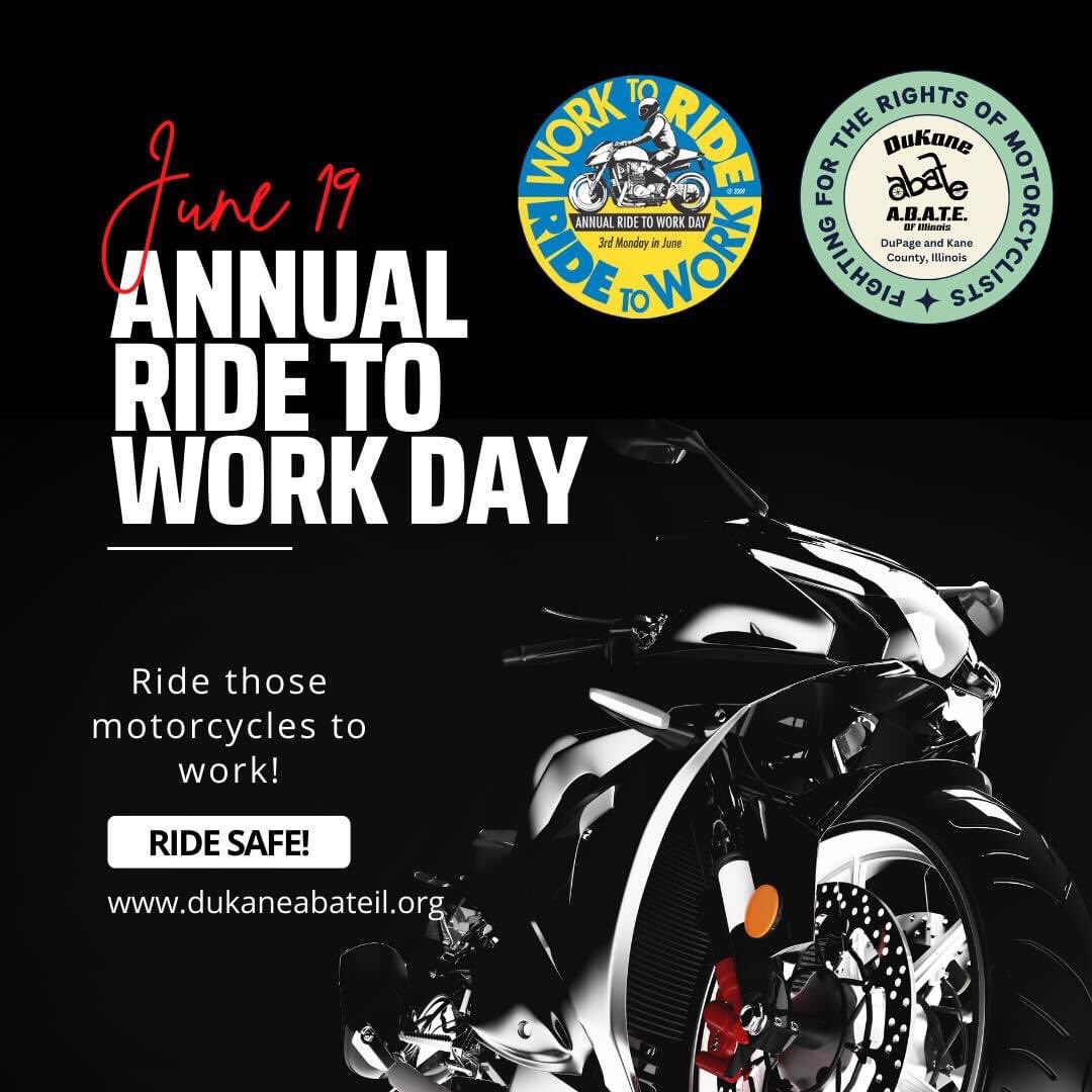 It’s Annual Ride to Work Day. Who rode their motorcycles to work today? #ABATEIL #ABATE2023 #BikeLife #IllinoisMotorcycles #MotorcycleLife #ThrottleTherapy #2Wheels #Ride #MotorcyclesArePrimary 🏍